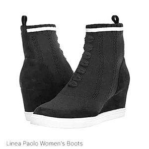 Women's LINEA PAOLO Knit Wedge Sneaker Boot with White Trim